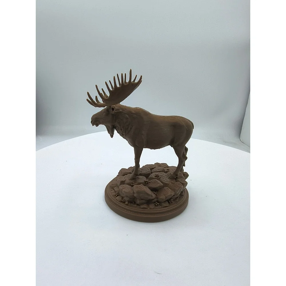 Hunters Hideout 3D Printed Moose Tabletop Figurine Brown Wildlife Decor 5.5in